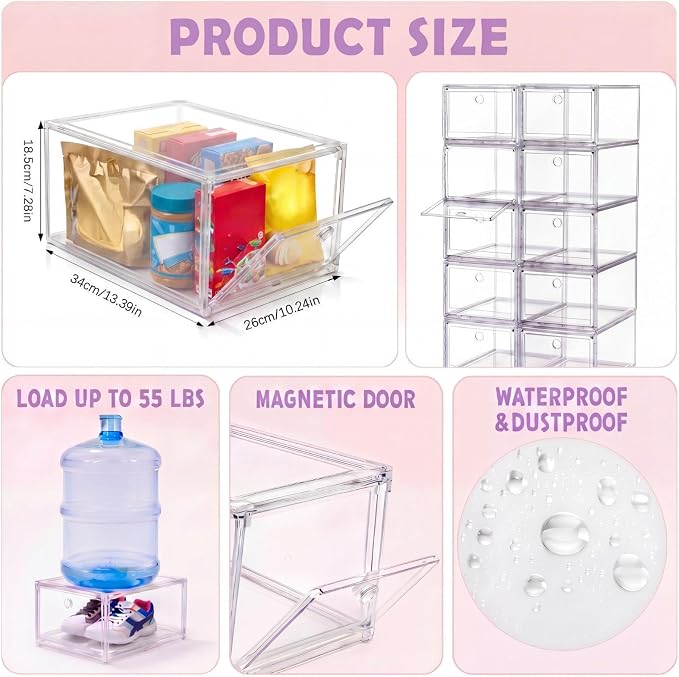 10 Pack Stackable Clear Storage Bins with Front Door 5-sided Transparent Organizer Boxes Plastic Storage Containers for Clothes, Toys, Classroom Supplies, and Home Organization - Image 3