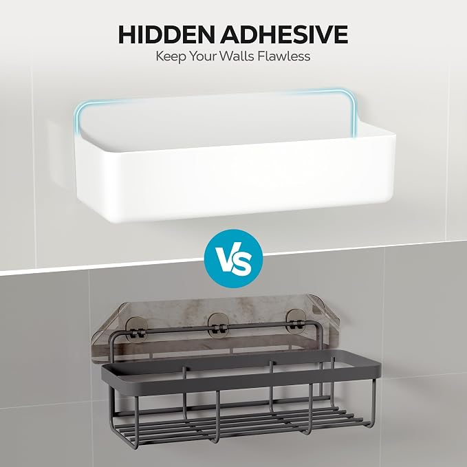 Nieifi Adhesive Shower Shelves, White, 2 Pieces | Rustproof ABS, Large Capacity, Removable Design, No Drilling Shower Organizer for Bathroom Storage & Home Decor - Image 8