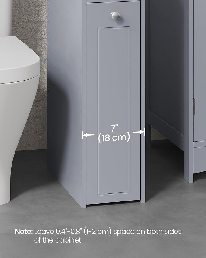 VASAGLE Small Bathroom Storage Cabinet, with Slide Out Drawers，Dove Gray | Slim Bathroom Storage Organizer, Toilet Paper Holder, for Small Spaces, Dove Gray, SIREN Collection UBBC847G02 - Image 4