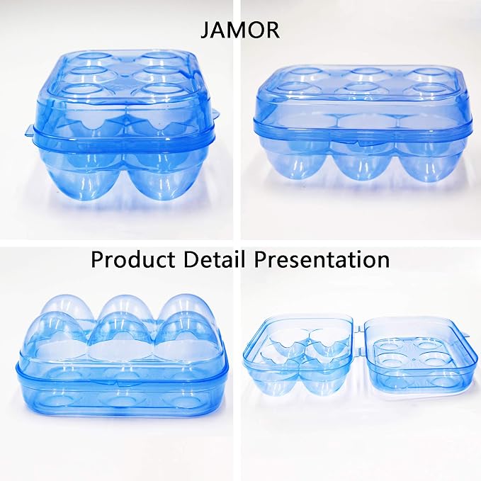JAMOR 6 Grid Egg Storage Box Refrigerator Crisper Egg Protection Box Portable Egg Carriage Container For Camping Picnic Essential (Blue) - Image 4