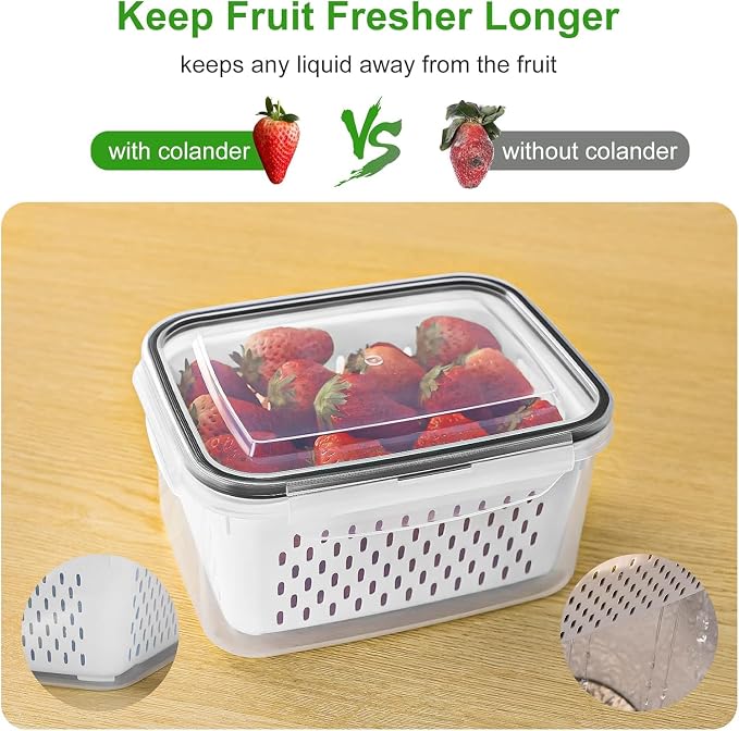 Fruit Storage Containers for Fridge with Removable Colander 8 pcs | Airtight Food Storage Container Dishwasher Safe Produce Saver for Refrigerator Keep Berry Fruit Fresh Longer Small Clear - Image 3