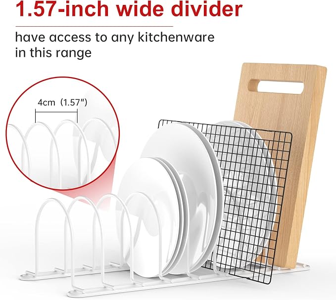 JAQ Plate Rack for Cabinet, 10.5" Vertical Dish Organizer for Plates, Pot Lids, Cutting Boards & Baking Sheets, Metal Kitchen Cabinet Organizer (1-Pack, White) - Image 4