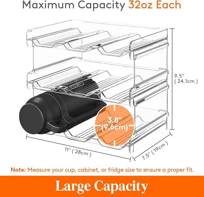 Lifewit 3 Tier Stackable Water Bottle Organizer for Cabinet, Plastic Bottle Holder Fits 9 Bottles/Tumblers up to 3.8" Diameter for Pantry/Countertop/Cupboard, 28 x 19 x 24 cm/11 x 7.5 x 9.5" - Image 5