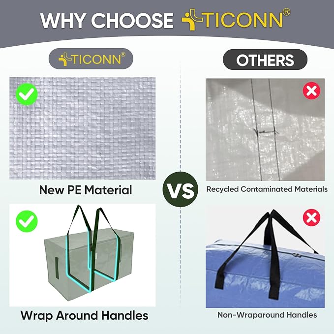 TICONN 8 Pack Extra Large Moving Bags Heavy Duty with Zippers & Carrying Handles, Durable Storage Bags Moving Boxes for Closet Organizers and Storage (8 Pack, Olive) - Image 4