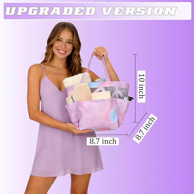Mesh Shower Caddy Portable - 9 Pockets for College Dorm Room Essential | Large Capacity Mesh Shower Caddy with 9 Pockets, Portable Hanging Toiletry Bag for College Dorm, Gym, Camping and Beach - Image 2