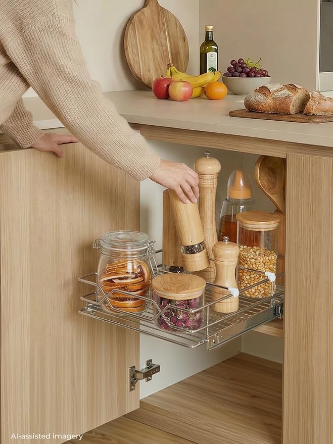FOHERE Pull Out Cabinet Organizer 11.6" x 21" D Heavy Duty Pull Out Drawers | Smooth Sliding Under Cabinet Shelves for Pots and Pans, Slide Out Drawers For Kitchen Organizers and Storage, for Pantry - Image 7