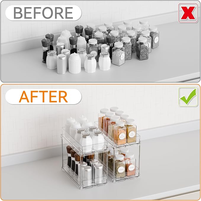2 Tier Vertical Spice Rack Pull Out,10.4'' Deep Narrow Slide Out Spice Rack Organizer for Inside Cabinets,Kitchen,Pantry,Cupboard Seasoning,Can,Jar Organizer and Medicine Cabinet Storage - Image 5