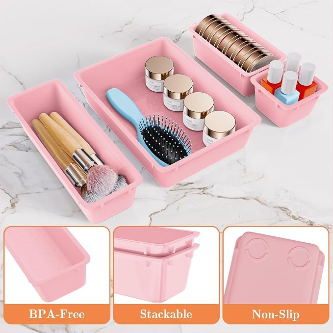 SpaceHacks 25 PCS Plastic Drawer Organizer, 4-Size Versatile Organizer Trays & storage Bins - Image 3