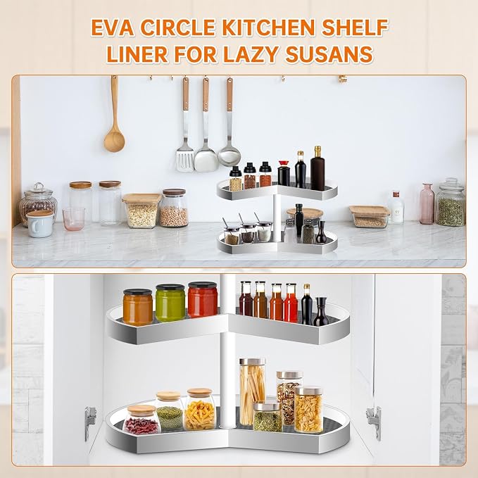 4 Pack 26In Lazy Susan Shelf Liner, Upgraded Composite Materials Circle Lazy Susan Liner for Kitchen Cabinets, Non Adhesive Liners Mats for Shelf Drawer Refrigerator Cupboard (4 Pack-Gray) - Image 6