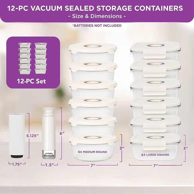 HOLDN’ STORAGE Food Storage Containers With Vacuum Sealing, Set of 12 | Glass Containers, Two Pumps, Keep Food Fresh Longer, BPA-Free Glass, Leak-Proof, Ideal for Meal Prep, Marinating - Image 4