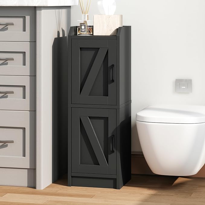 Narrow Bathroom Storage Cabinet with 2 Doors and Shelves, 9.8" W Small Storage Cabinet for Toilet Paper Storage, Slim Cabinet for Small Spaces, Bathroom, Kitchen, 9.8" W × 7.9" D × 29.5" H, Black - Image 8