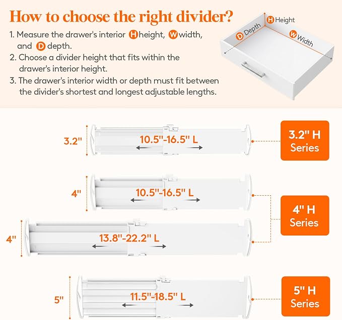 Lifewit 3.2" High Drawer Dividers for Clothes, Adjustable Drawer Organizers | 10.5"-16.5" Expandable Plastic Separator for Dresser, Kitchen, Cabinet, Closet, Nursery, Socks & Underwear Storage, 6 Pack - Image 3