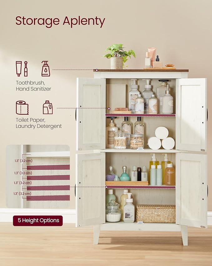 VASAGLE LIRY Collection - Farmhouse Storage Cabinet, Bathroom Floor Cabinet with Barn Doors, Freestanding Kitchen Pantry, Adjustable Shelves, for Dining Room, Living Room, Rustic White, UBBK773W01 - Image 4
