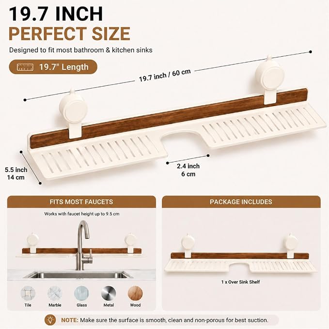 Bathroom Over Sink Shelf, 19.7 Inch No Drill Sink Organizer | Bathroom Counter Storage Rack for Toothbrush, Soap, Skincare and Accessories - Image 2