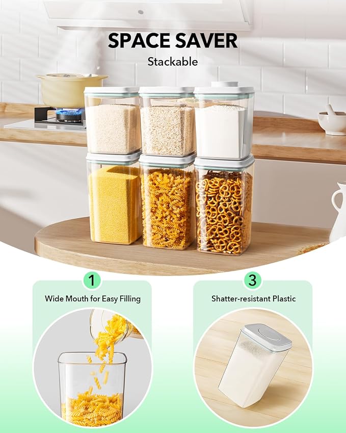 Food Storage Container Sets, 2.8 Qt + 4.2 Qt *2 Airtight Canisters with Lids and 130ml Scoop, BPA-Free Plastic Pantry Containers for Flour, Sugar, Rice - Image 4