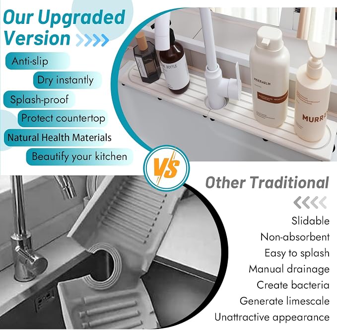 Faucet Mat for Kitchen Sink with Raised Feet, Stone Sink Mat Quick Dry around Faucet, Water Absorbent Stone Tray, Sink Splash Guard & Protectors, Stone Drying Mat for kitchen Counter - Image 6