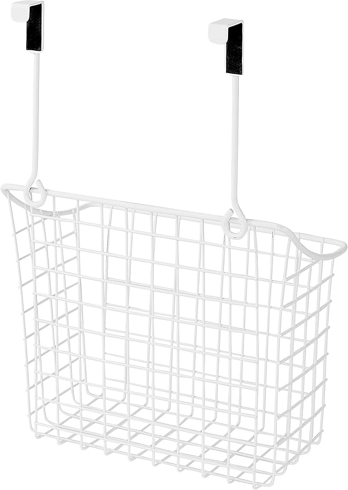 Spectrum Large Over Cabinet Door Organizer White Wire Storage Basket for Kitchen Bathroom, Steel Hanging Cabinet Storage Organizer Basket Design Fits 0.75 Inch Cabinet Doors - Image 5