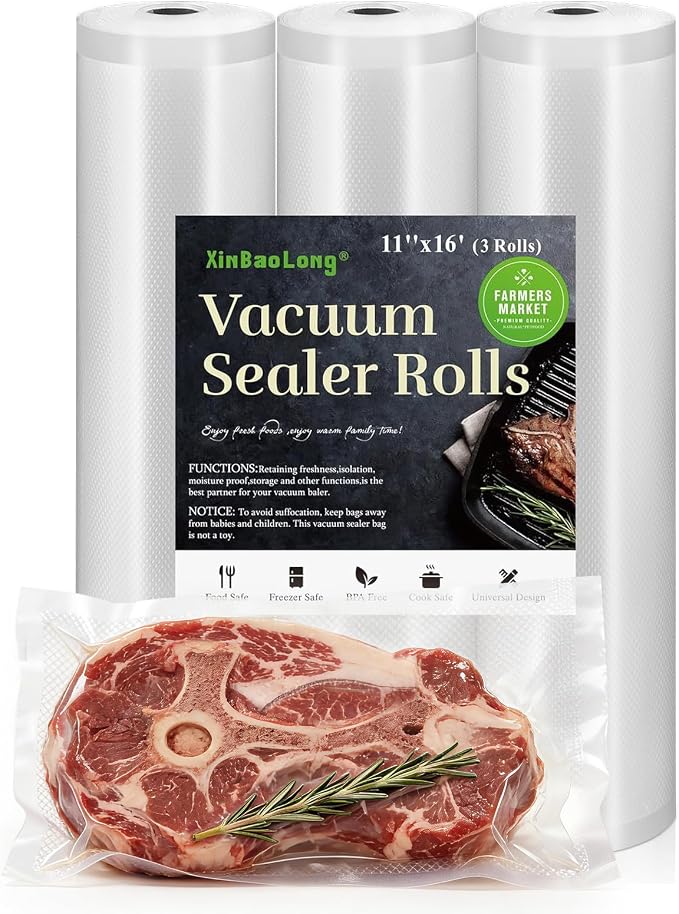 Vacuum Sealer Bags 3 Rolls 11"x16' Freezer Bags | Commercial Grade, BPA Free, Customized Size, Sous Vide Cooking, Puncture Prevention, Kitchen Essentials, Kitchen Gadgets by xinbaolong