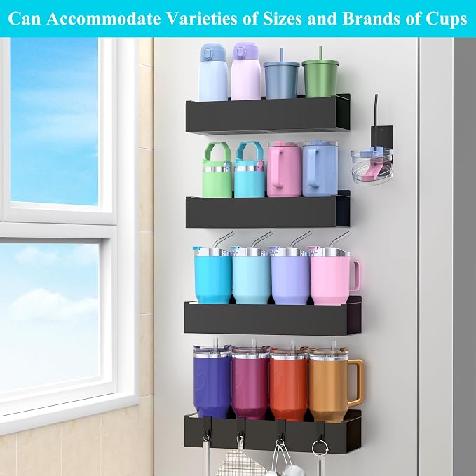 Metal Magnetic Water Bottle Holder for Refrigerator, Cup Holder Organizer for Stanley and Tumbler for Kitchen, 4 Pack, Jet Black - Image 7