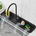 PoYang 24 Inch Faucet Mat for Kitchen Sink Splash Guard, Silicone, Black | Sink Protectors with 7° Slope for Smooth Drainage, Snap Button Holds It in Place, 90° Foldable & Cuttable Hole Fit Most Sinks by PoYang