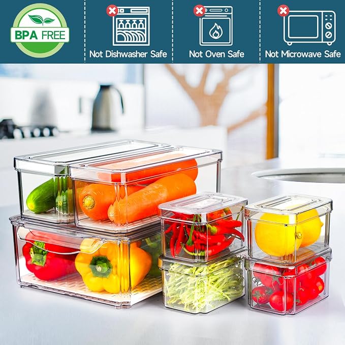 14 Pack Fridge Organizers and Storage - Refrigerator Organizer Bins with Lids, BPA-Free Fridge Organization, Fruit Storage Containers for Fridge, Vegetable, Food, Drinks, Cereals, Clear | with Lids, BPA-Free Fridge Organization, Fruit Storage Container... - Image 2