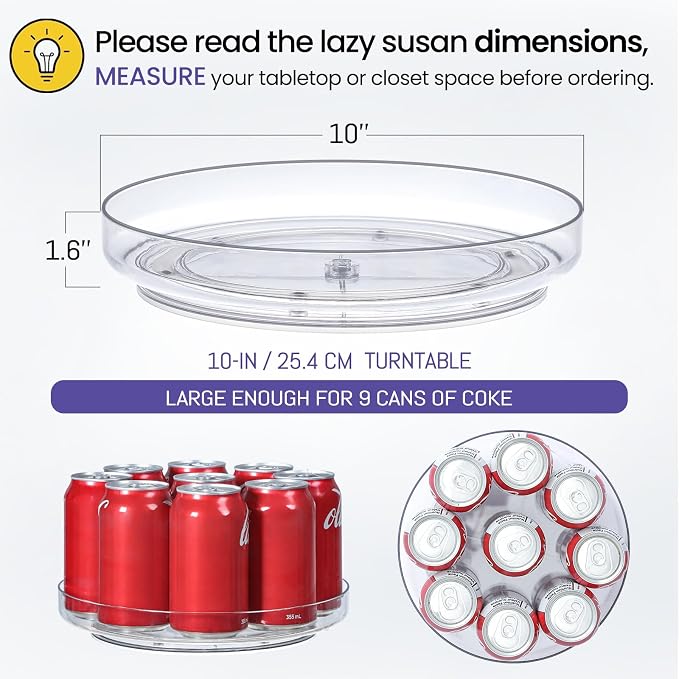 2 Pack 10inch Elegant Clear Turntable Acrylic Lazy Susan, Non-Skid Rotating | Smoothly Kitchen Spice Rack, Cabinet Pantry Organization Storage, Refrigerator, Vanity Makeup, Bathroom Countertop Organizer - Image 2