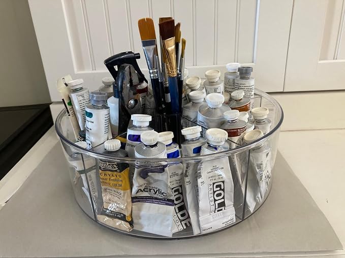 360° Rotating Makeup Organizer 11.5" Clear Turntable Lazy Susan Organizer for Vanity, Bathroom Counter, Pantry, Cabinet, Spinning Cosmetic Storage Holder with 5 Dividers for Skincare, Makeup Brushes - Image 7