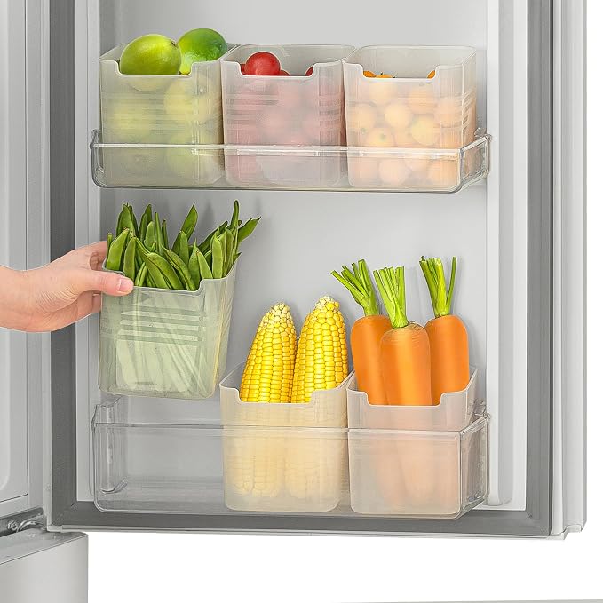 Refrigerator Organizer Box, Fridge Side Door Storage Containers Plastic Translucent Pack of 6 by Poeland