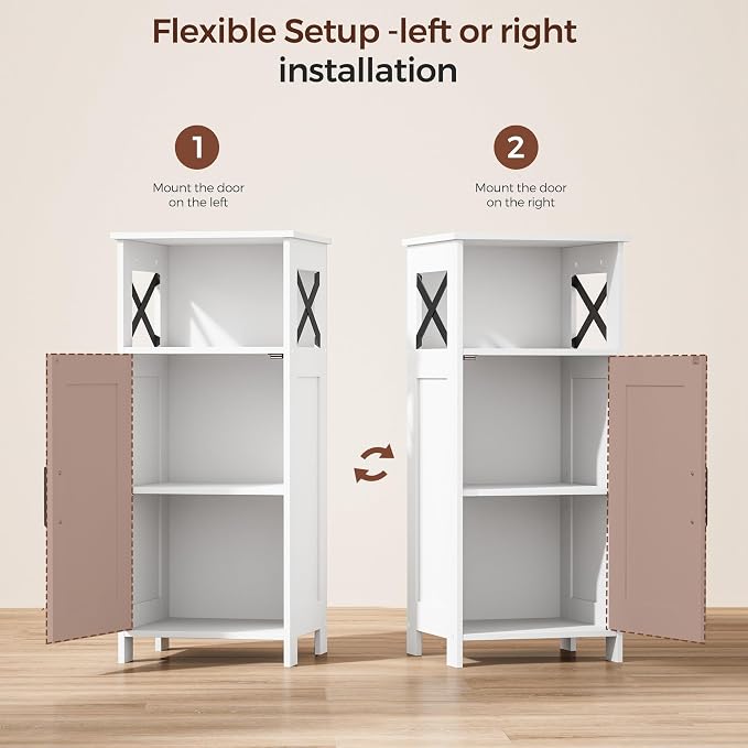 Homhedy Farmhouse Bathroom Storage Cabinet with Doors, Small Floor Cabinet | Toilet Paper Cabinet with Adjustable Shelf, Freestanding Storage Cabinet for Kitchen/Laundry/Living Room, 14"W, White - Image 4