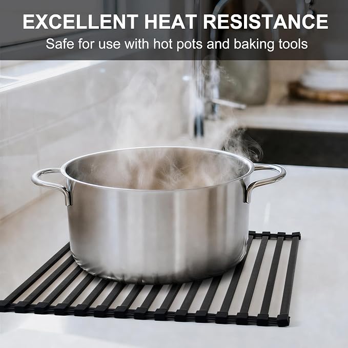 Roll Up Dish Drying Rack 11.42" x 17.72" 15 Tube Kitchen Sink Rack Over the Sink Dish Drying Rack Stainless Steel Dish Rack Heat-Resistant Dish Drainer, Black - Image 5
