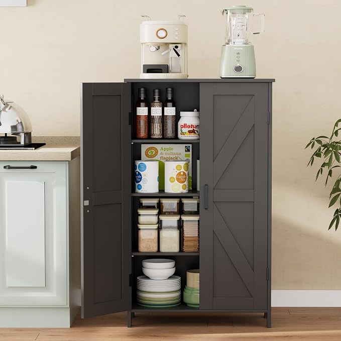 Homleke 43.3" H Farmhouse Bathroom Storage Cabinet with Adjustable Shelves | Freestanding Storage Cabinet with Barn Doors for Bathroom, Kitchen, Living Room, Dining Room & Entryway, Black - Image 9