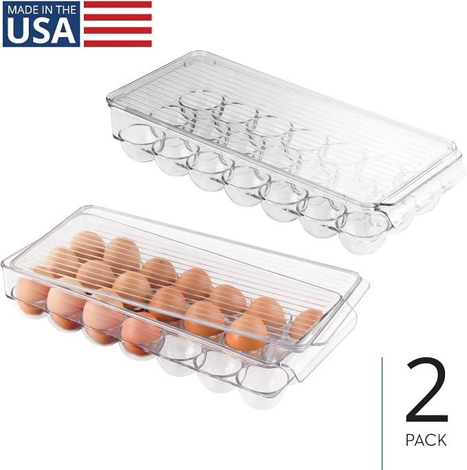 iDesign Clear Plastic Egg Holder for Fridge with Lid, 2-Pack | 21 Egg Storage Capacity, Container Organizer Bin - Image 2