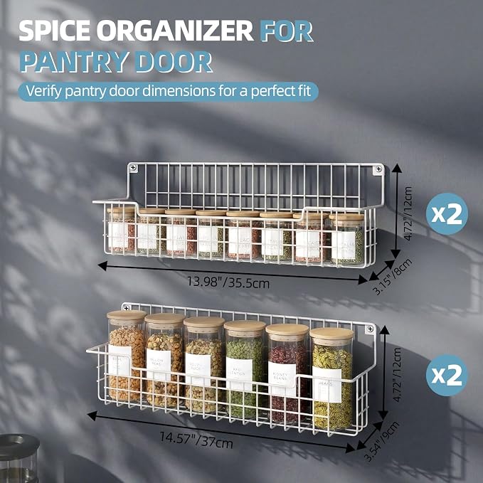 Spice Rack Wall Mount, 4 Pack Spice Organizer, White | Wire Spice Rack, Spice Storage Shelf, Space-Saving, For Kitchen Cabinet, Pantry Door, RV - Image 3