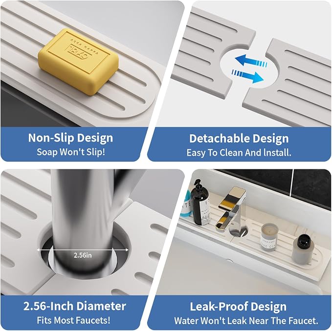 Fast Drying Kitchen Sink Splash Guard, Durable Stone Kitchen Faucet Mat, Water Absorbing Stone Tray for Sink, Diatomite Faucet Mat for Kitchen Sink, Stone Drying Mat for Kitchen and Bathroom Counter - Image 8