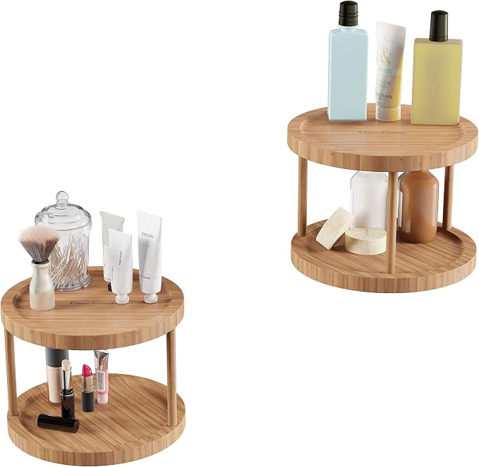 Classic Cuisine Lazy Susan – All-Natural Bamboo Round Two Tier Turntable Kitchen, Pantry and Vanity Organizer and Display with 10 Inch Diameter - Image 5