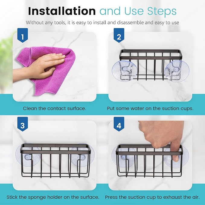 HLOOL Kitchen Sponge Holder,Sponge Holder for Kitchen Sink Scution,Sink Caddy (Bronze) - Image 5