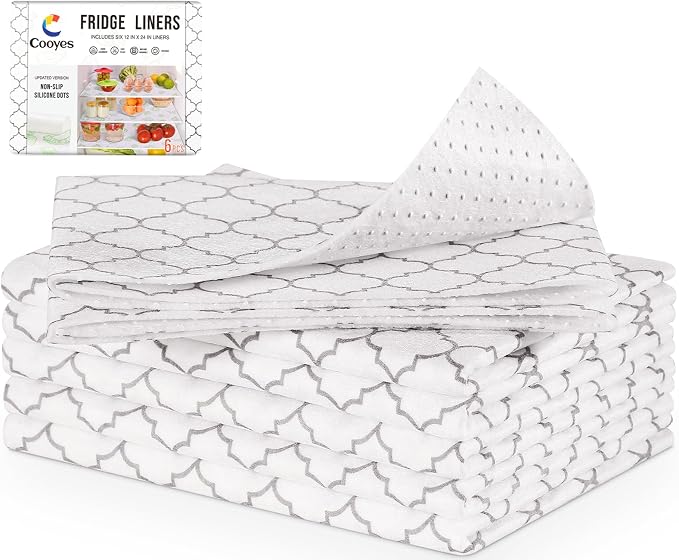 Cooyes 2 in 1 Refrigerator Liners & Fresh mats for Fridge Drawer and Glass Shelves, Absorbent Cloth Fridge Organizer Bin Mats Washable, Shelf Liner for Kitchen Cabinets Non Adhesive by Cooyes