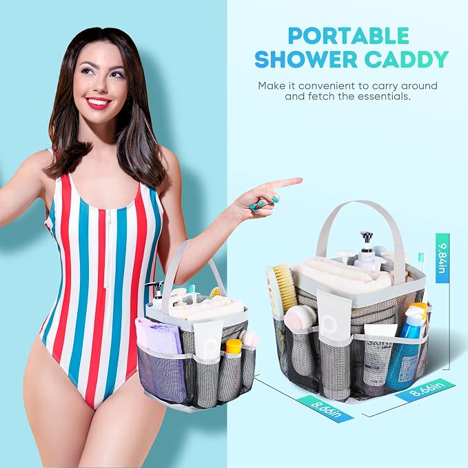 EUDELE Mesh Shower Caddy Portable for College Dorm Room Essentials, Shower Caddy Dorm with 9-Pocket Large Capacity for Beach, Swimming, Gym, Camping, Travel essentials - Image 3