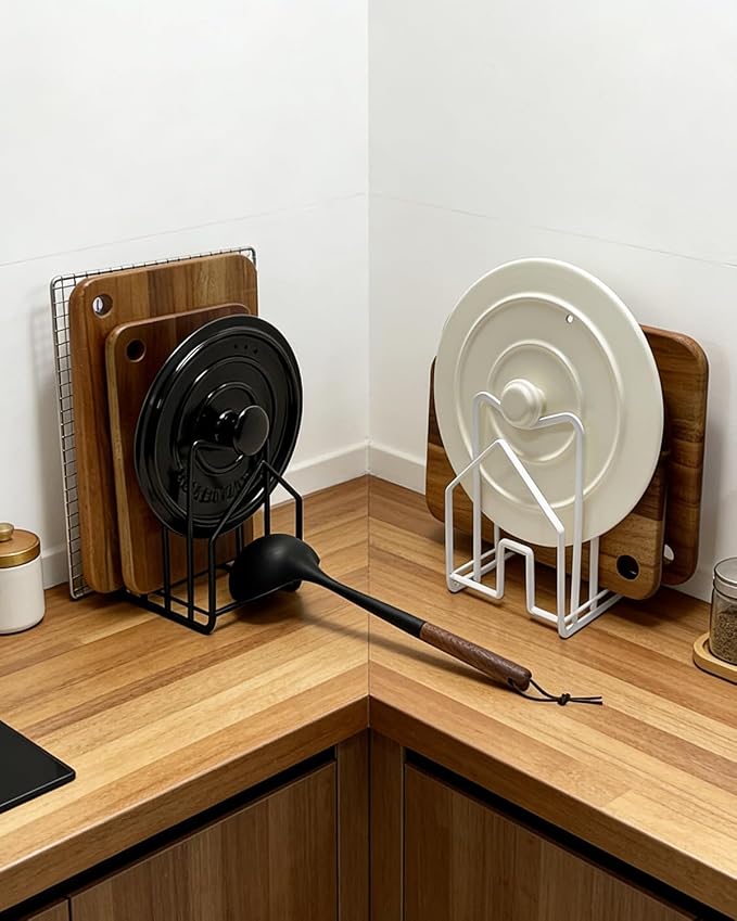 SUNFICON 2 Pack Cutting Board Racks Holders Pot Pan Lids Holders Chopping Board Organizers Thin Bakeware Trays Dry Display Stands Kitchen Countertop Cabinet Office Black - Image 7