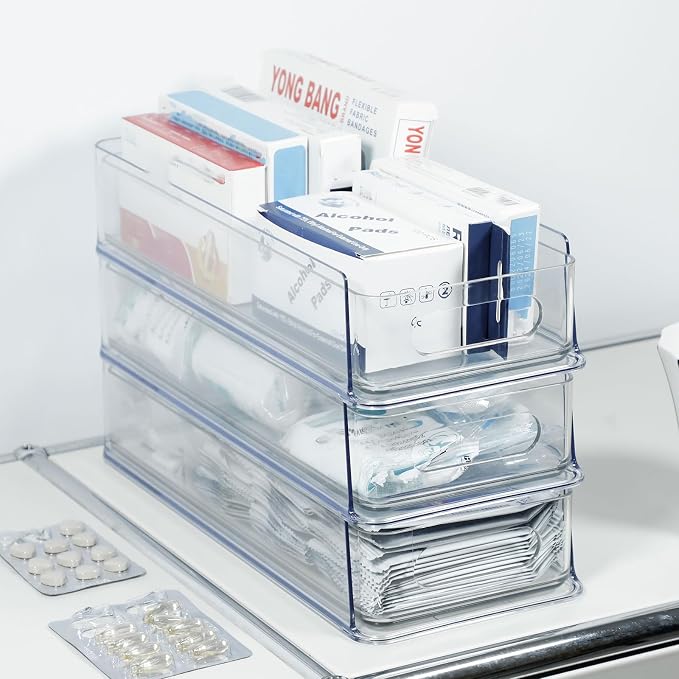 3 Tier Stackable Storage Drawer Organizer, Clear, Small | Plastic, Narrow Pull Out Container, For Under Sink, Corner, Kitchen Cabinet, Coffee bar, Pantry, Laundry, Countertop - Image 6