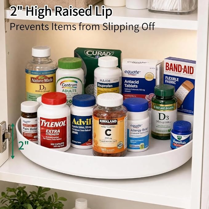 CTIME 11.8" Lazy Susan for Refrigerator, Lazy Susan Spice Rack | 360° Rotating, Non-Slip Base, 2in Raised Edge, for Kitchen, Pantry & Refrigerator - Image 5