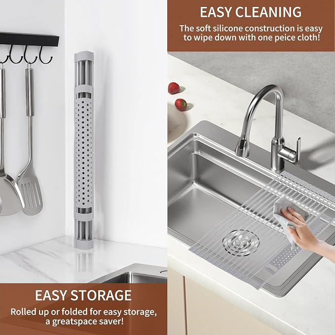 Roll Up Dish Drying Rack, Silicone All Inclusive Portable Drainer for Kitchen Sink Counter - Image 5