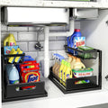 Under Sink Organizer, L-Shaped 2 Tier Pull Out Cabinet Organizer | For Kitchen and Bathroom, Slide Out Under Cabinet Storage, Metal Under Sink Storage with Sliding Drawer, 50 lbs, Black 2 Pack by REALINN
