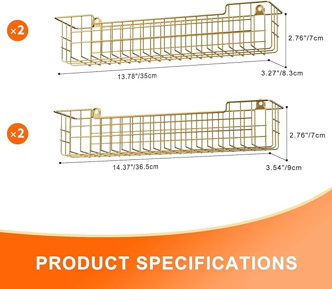 Spice Rack, 4-Pack Seasoning Organizer Wall Mount for Kitchen Storage Organization, Spice Holder Shelf Saving Space for Cabinet, RV, Pantry, Gold - Image 2