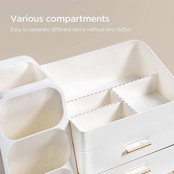 HBlife Makeup Organizer with Brush Holder for Vanity, Large Plastic Bathroom Countertop Organizer Skin Care Storage, Easy to Store Lipsticks, Nail Polishes, Perfumes, Eyeshadow Palettes, All White - Image 5