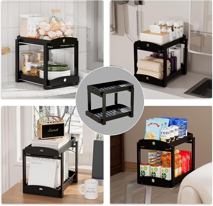 2 Pack Bamboo Under Sink Organizer, 2-Tier Pull-Out Drawers, Kitchen & Bath | Pull-out drawers keep cleaners and tall bottles visible, organized and easy to reach in kitchen or bathroom cabinets - Image 6
