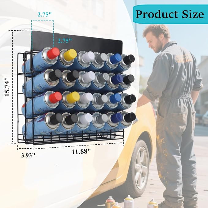 Spray Can Holder Storage Rack - Wall Mounted Metal Paint Bottle Organizer with A Removable Name Label Aerosol Can Holder Holds 24 Cans No Installation Required - Image 2