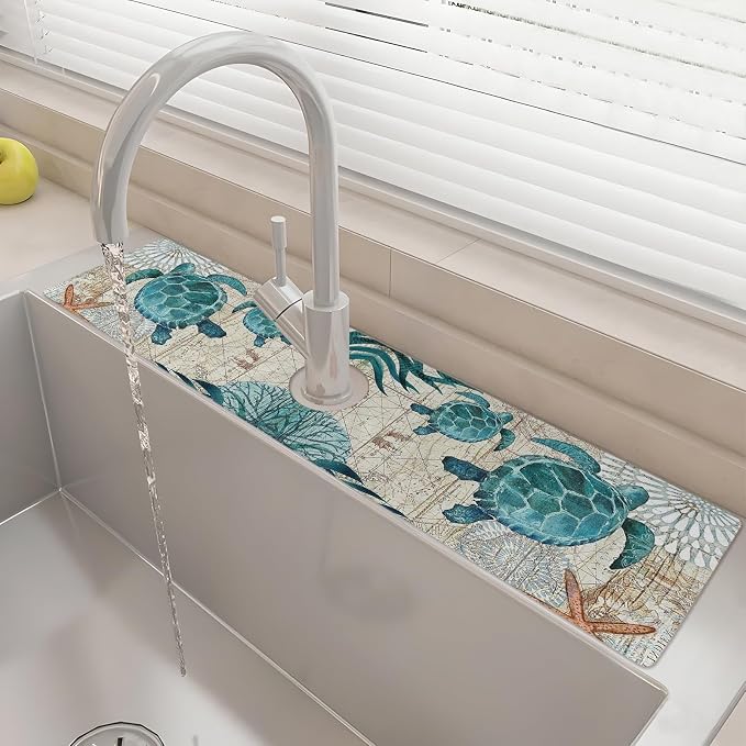 24" X 5.5" Kitchen Sink Splash Guard Faucet Mat Sea Turtles Super Absorbent Fast Drying Faucet Guard & Draining Mat Sink Splash Guard Behind Faucet for Kitchen, Bathroom by Unknown