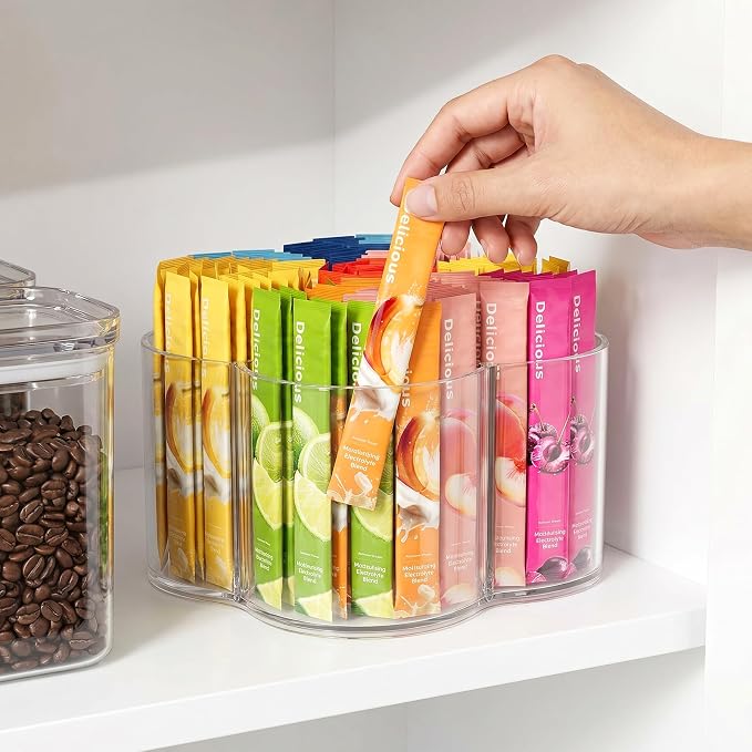 Drink Packet Organizer for Powdered Drink Mix, Divided Rotating Lazy Susan | Lazy Susan Turntable Organizer for Powder Packet, Clear Turntable Organizer Tray for Water Flavor Packets, Powder Mixes - Image 4