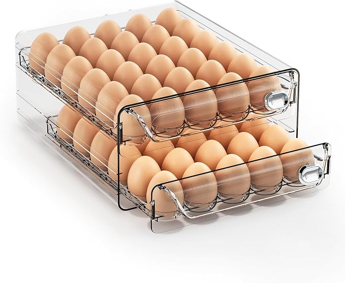 60 Eggs Organizer for Refrigerator, Large Egg Holder for Fridge, Clear Egg Container for Refrigerator, Stackable Egg Storage Trays for Countertop, Egg Drawer Dispenser, Egg Storage Container by ZHAIXIAONIANDIRECT